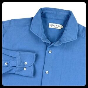 Collars & Co. Dress Polo Shirt Men Large Blue 100% Pique Cotton Long Sleeve